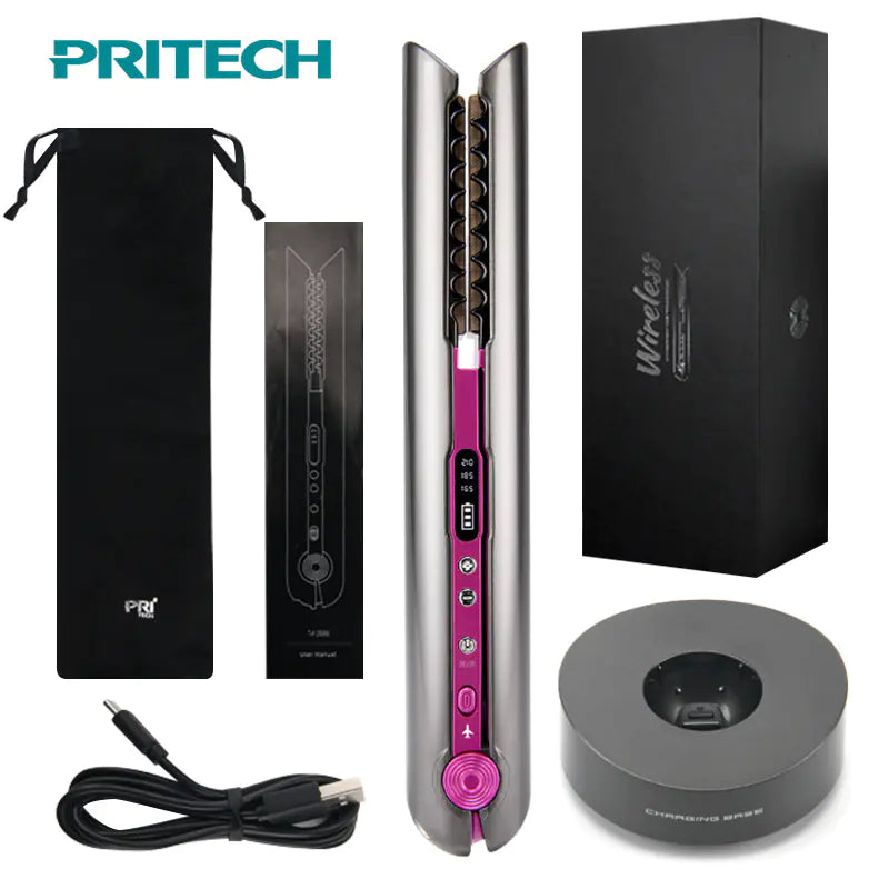 Pritech Wireless USB 2-in-1 Curling Iron and Straightener
