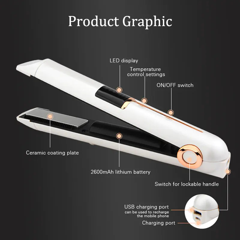 Fer à lisser et boucler portable rechargeable par USB